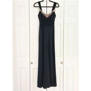 Badgley Mischka Black Full Length Formal Dress Beading Women's US Size 0